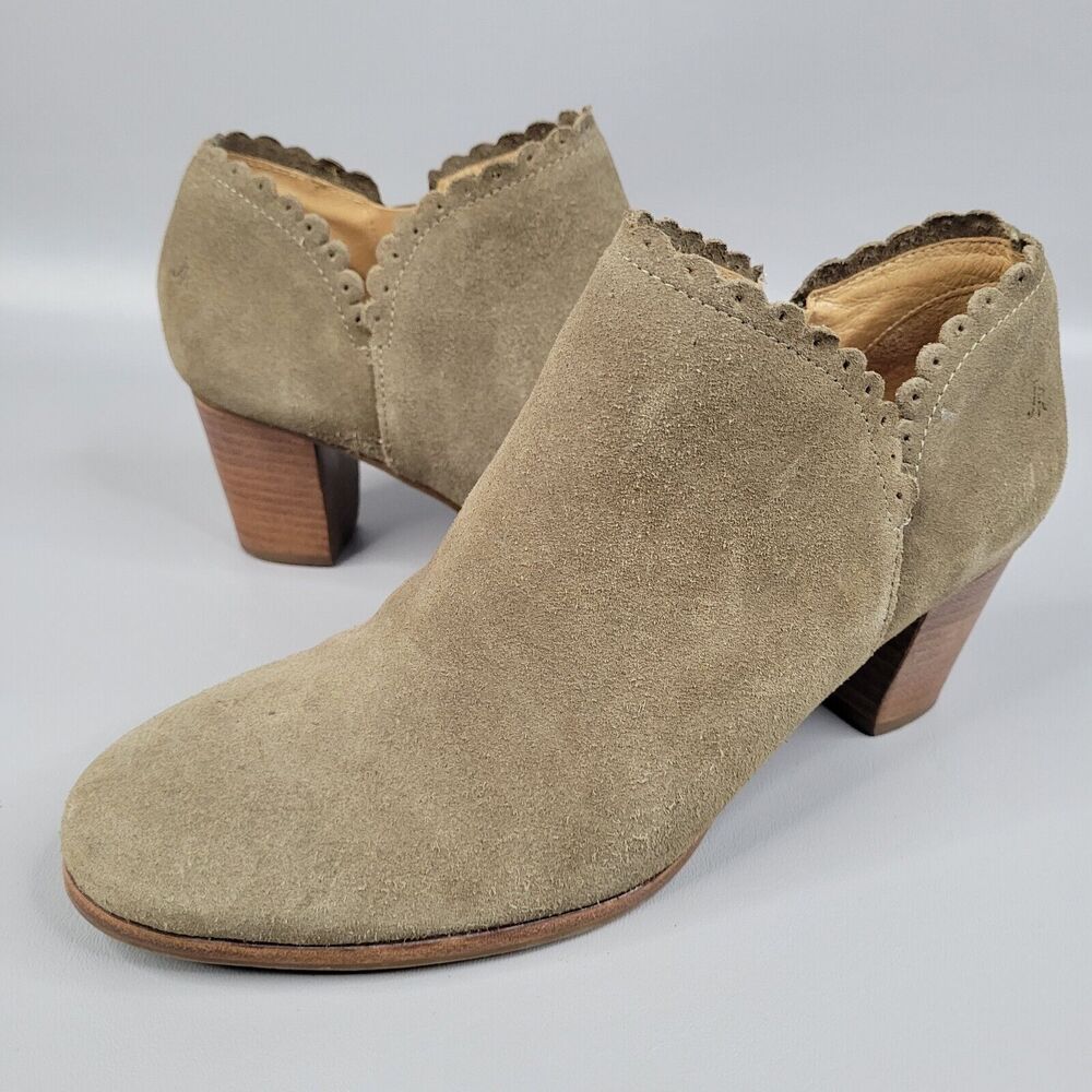 Jack Rogers Size 8 Bootie Marianne Oak Suede Boots Scalloped Side Zip Heel